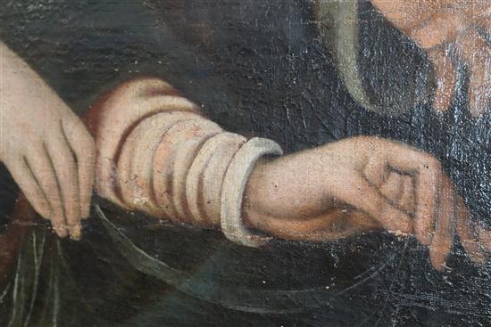 19th century Cusco School, oil on canvas laid on board, Holy family, 120 x 96cm